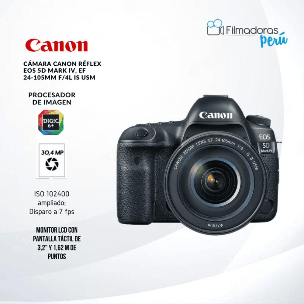 Cámara Réflex Canon Eos 5D mark IV, EF 24-105MM F/4L is USM - Filmadorasperu