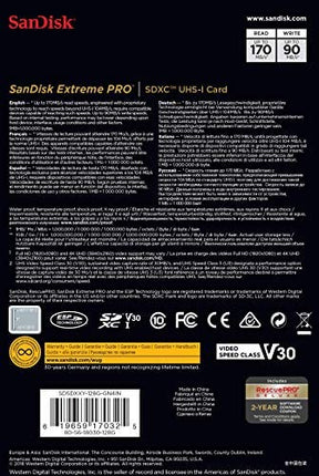 Tarjeta de memoria SanDisk Extreme PRO - SDXC de 128 GB, hasta 170 MB/s