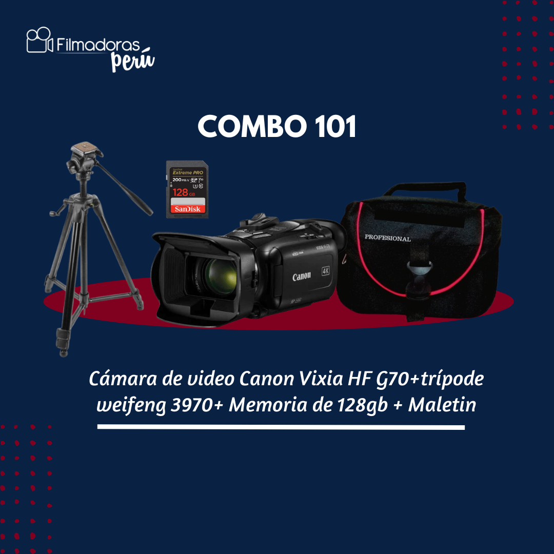 Combo 101 (Cámara de video Canon Vixia HF G70+trípode weifeng 3970+ Memoria de 128gb + Maletín)