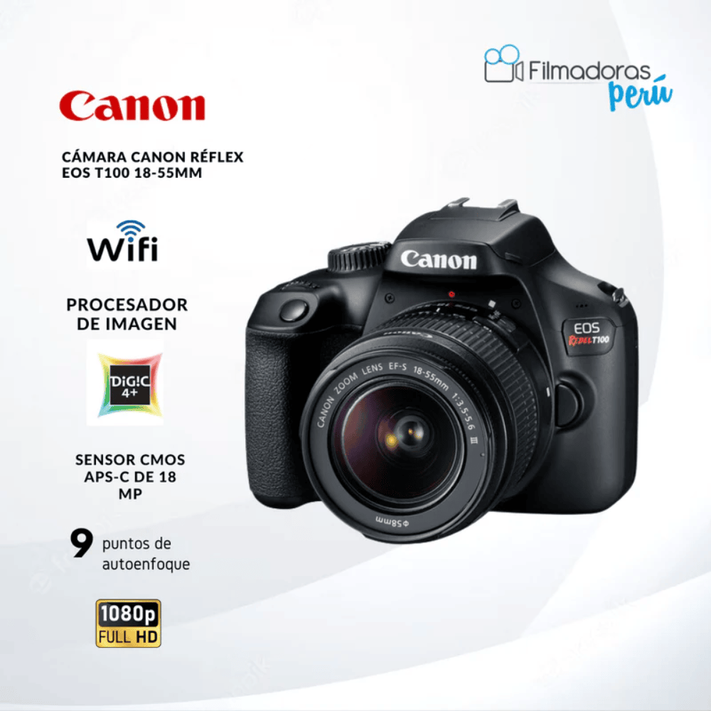 Cámara Canon Réflex EOS T100 18-55mm KIT - Filmadorasperu