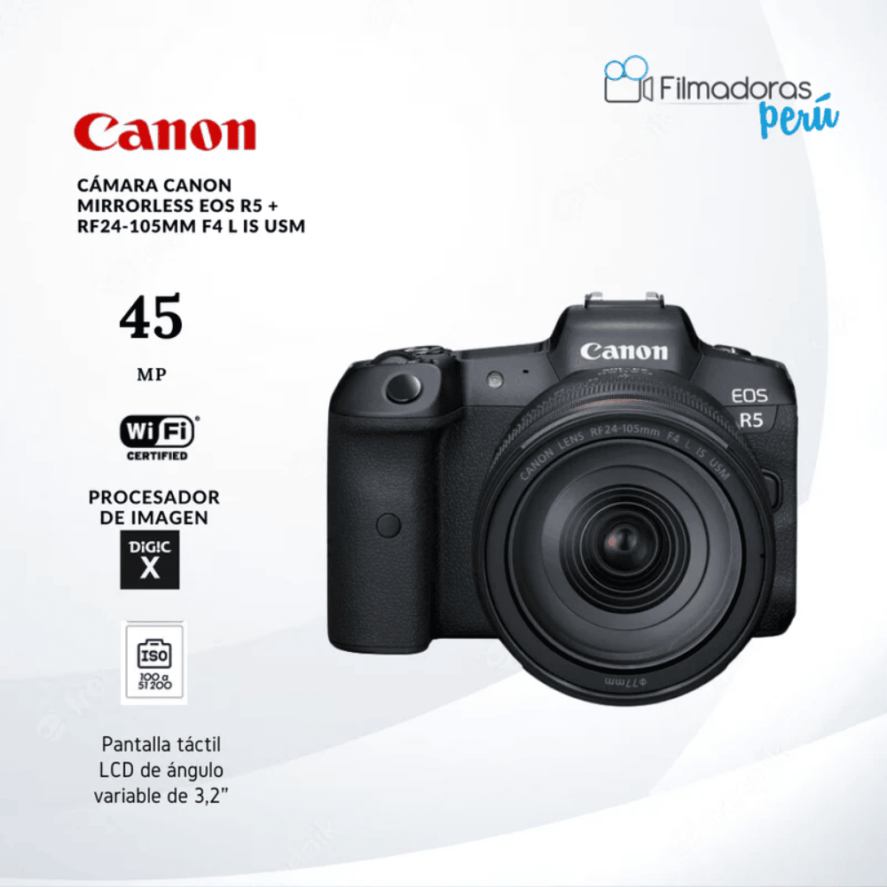 Cámara Canon Mirrorless Eos R5 + RF24-105mm F4 L is Usm - Filmadorasperu