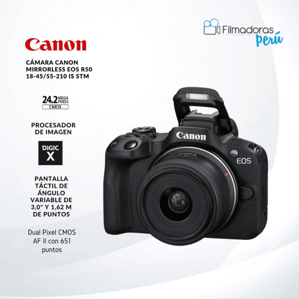 CÁMARA CANON MIRRORLESS EOS R50 18-45/55-210 IS STM - Filmadorasperu