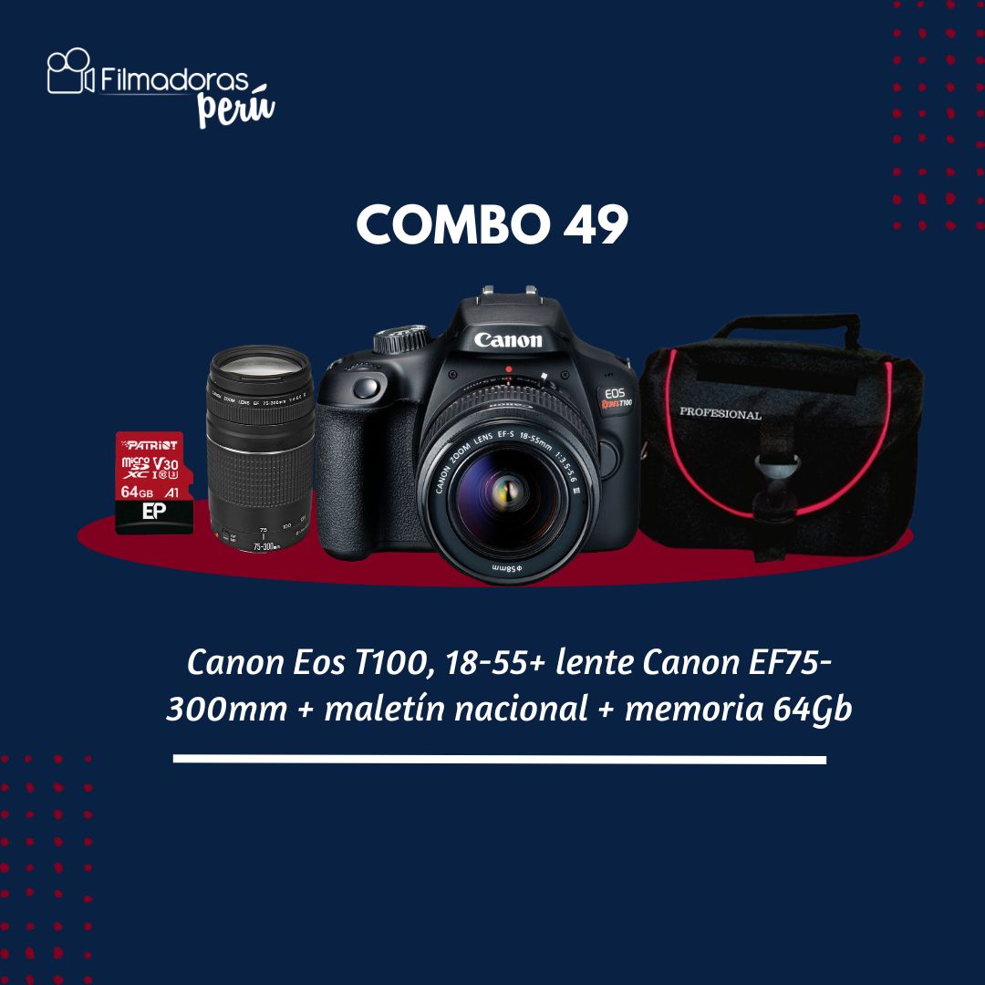 Combo 49 (T100, 18-55+EF75-300 + Estuche + Memoria)