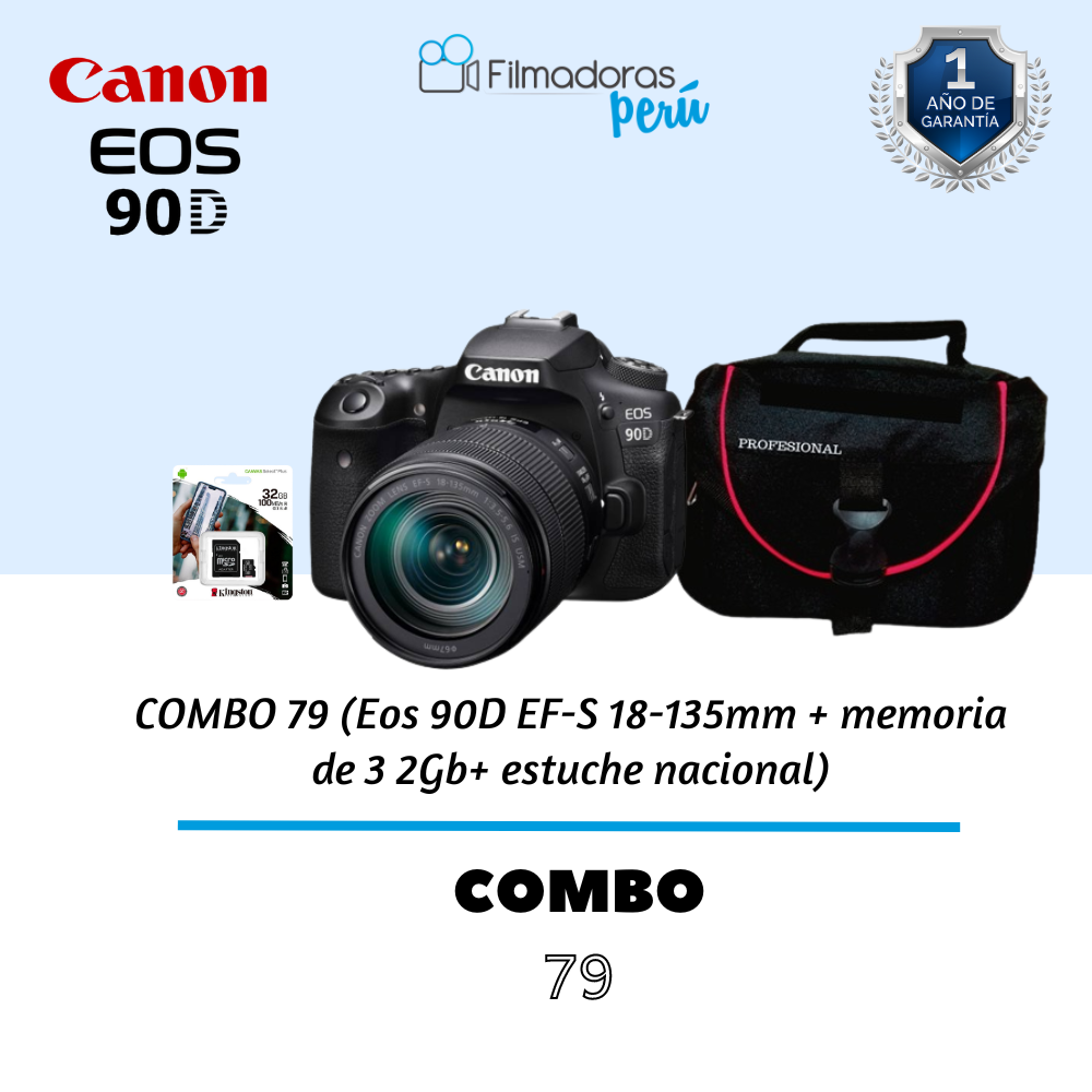 COMBO 79 (Eos 90D EF-S 18-135mm + memoria de 32Gb+ estuche nacional)