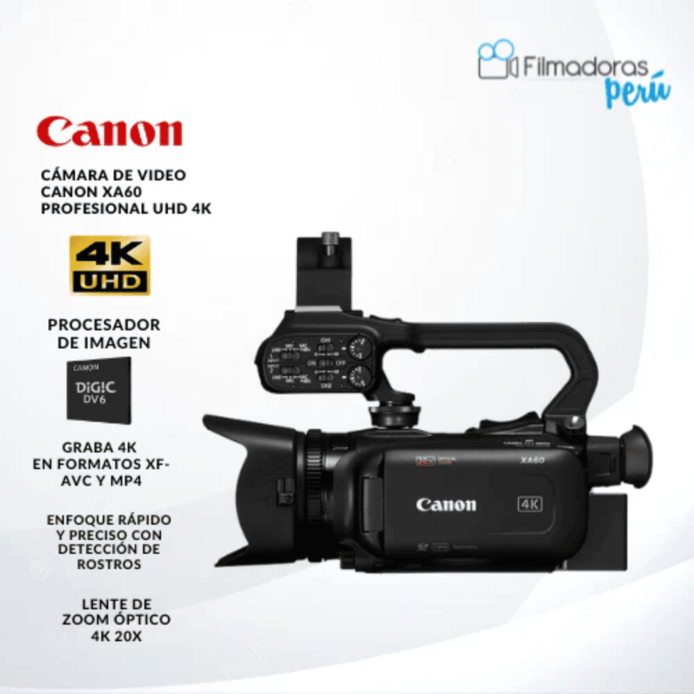 Cámara de video canon XA60 profesional UHD 4K con Función de Streaming en Vivo - Filmadorasperu
