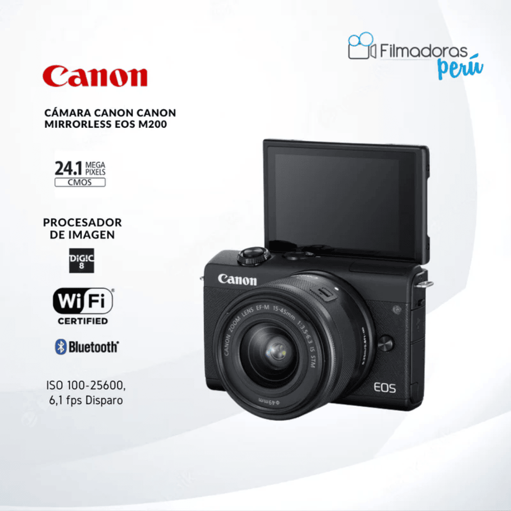 Cámara Canon Mirrorless Eos m200 EF-M 15-45MM IS STM - Filmadorasperu