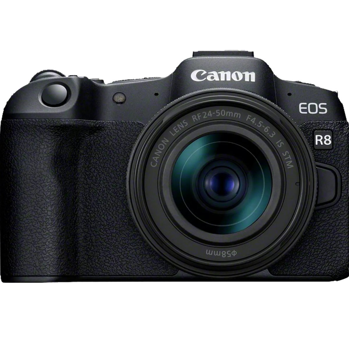 Cámara Canon EOS R8 con lente RF 24-50 mm F4.5-6.3 IS STM, vista frontal