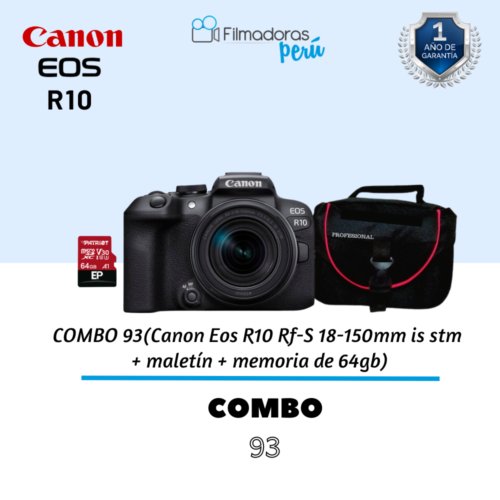 COMBO 93(Canon Eos R10 Rf-S 18-150mm is stm + maletín + memoria de 64gb)