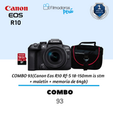 COMBO 93(Canon Eos R10 Rf-S 18-150mm is stm + maletín + memoria de 64gb)