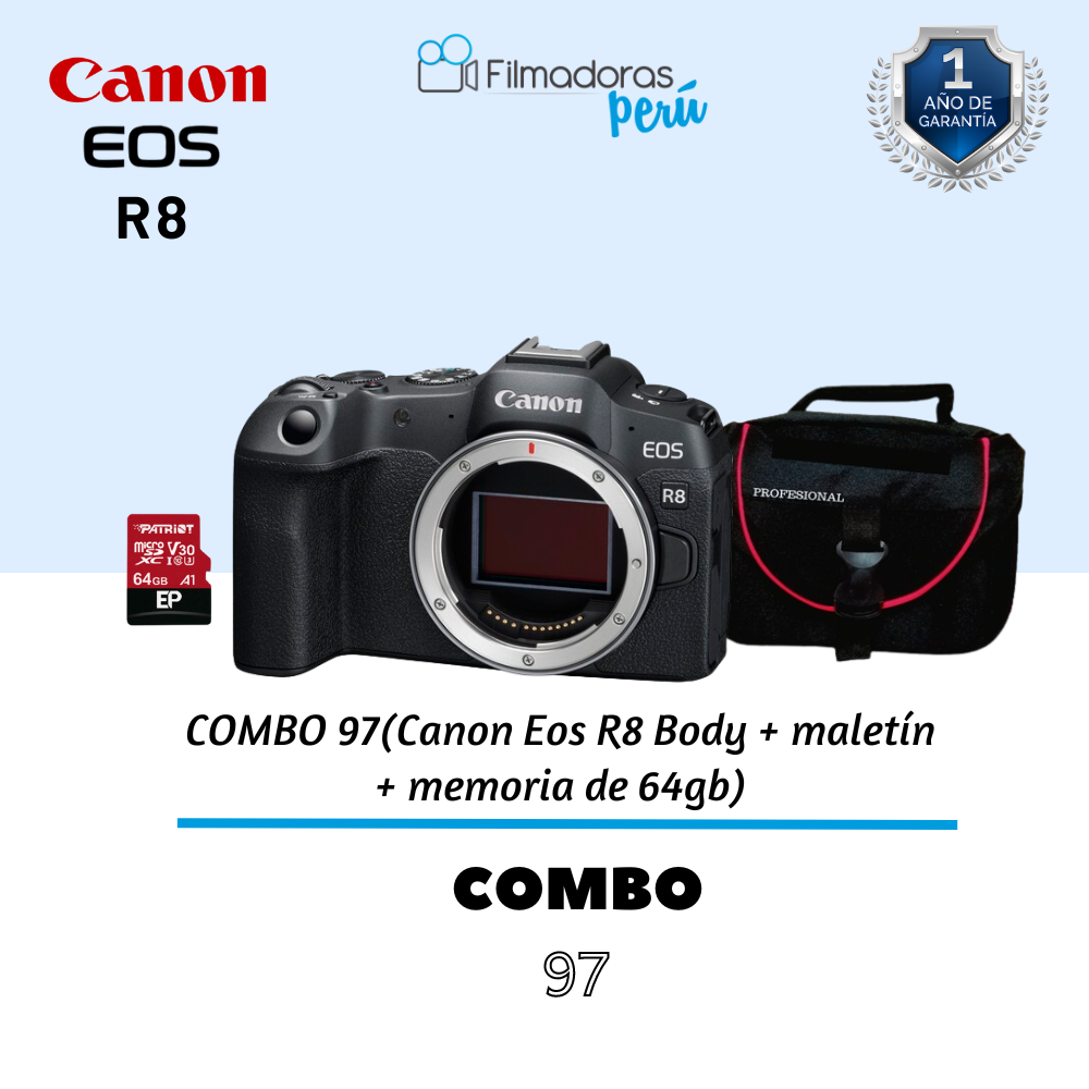 COMBO 97 (Canon Eos R8 Body + maletín  + memoria de 64gb)
