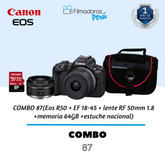 COMBO 87 (Eos R50 + EF 18-45 + lente RF 50mm 1.8 +memoria 64GB +estuche nacional)