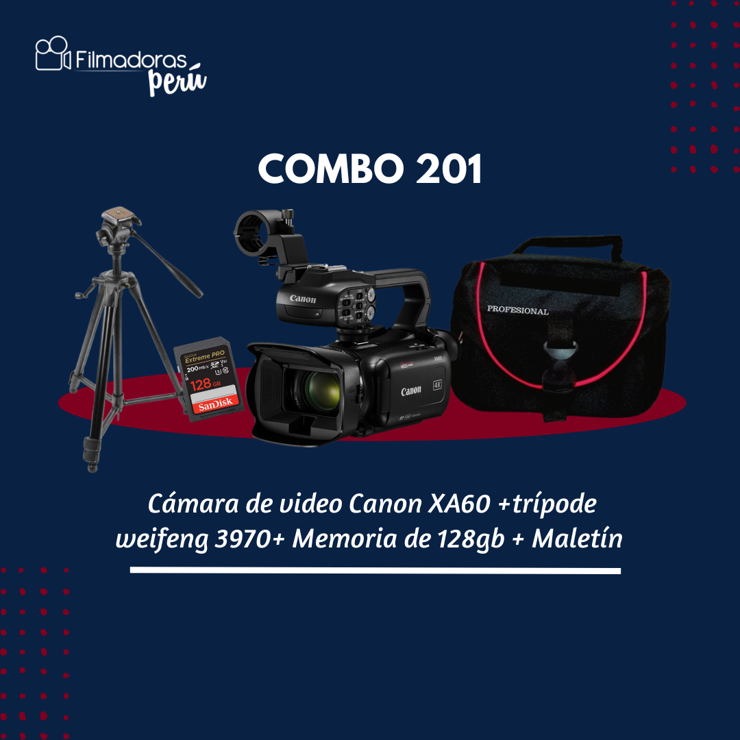 Combo 201 (Cámara de video Canon XA60 +trípode weifeng 3970+ Memoria de 128gb + Maletín)