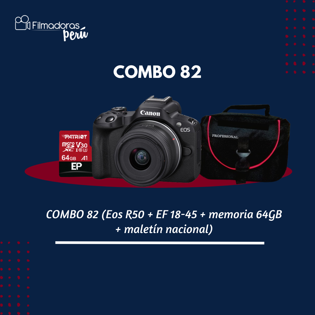 COMBO 82 (Eos R50 + EF 18-45 + memoria 64GB + maletín nacional)