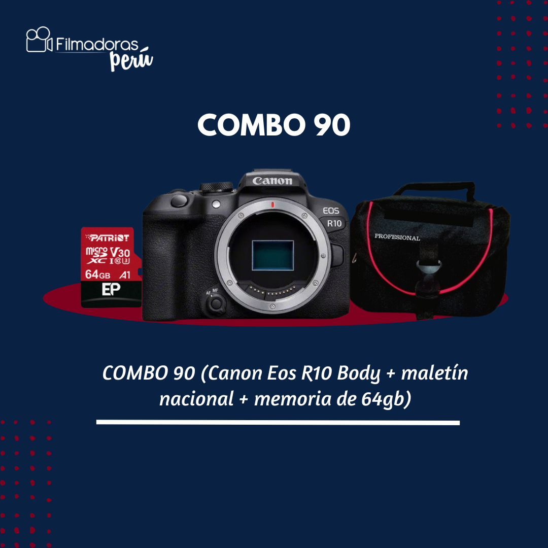 COMBO 90 (Canon Eos R10 Body + maletín nacional + memoria de 64gb)