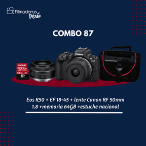 Cámara Canon Mirrorless EOS R50 con lente de 18-45 mm - Filmadorasperu