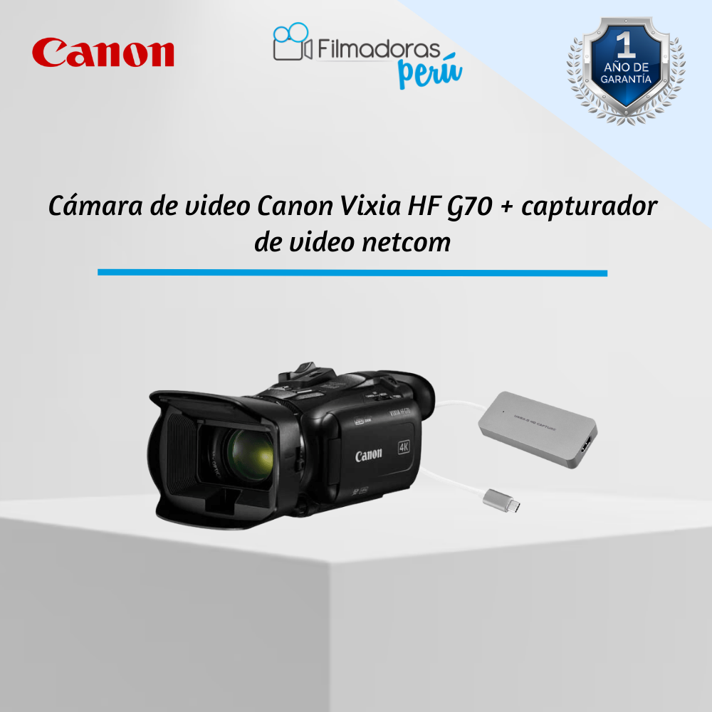 Cámara de video Canon Vixia HF G70 UHD + capturador de video netcom