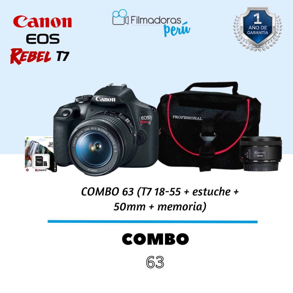COMBO 63 (t7 18-55 + 50mm + Memoria+ estuche)