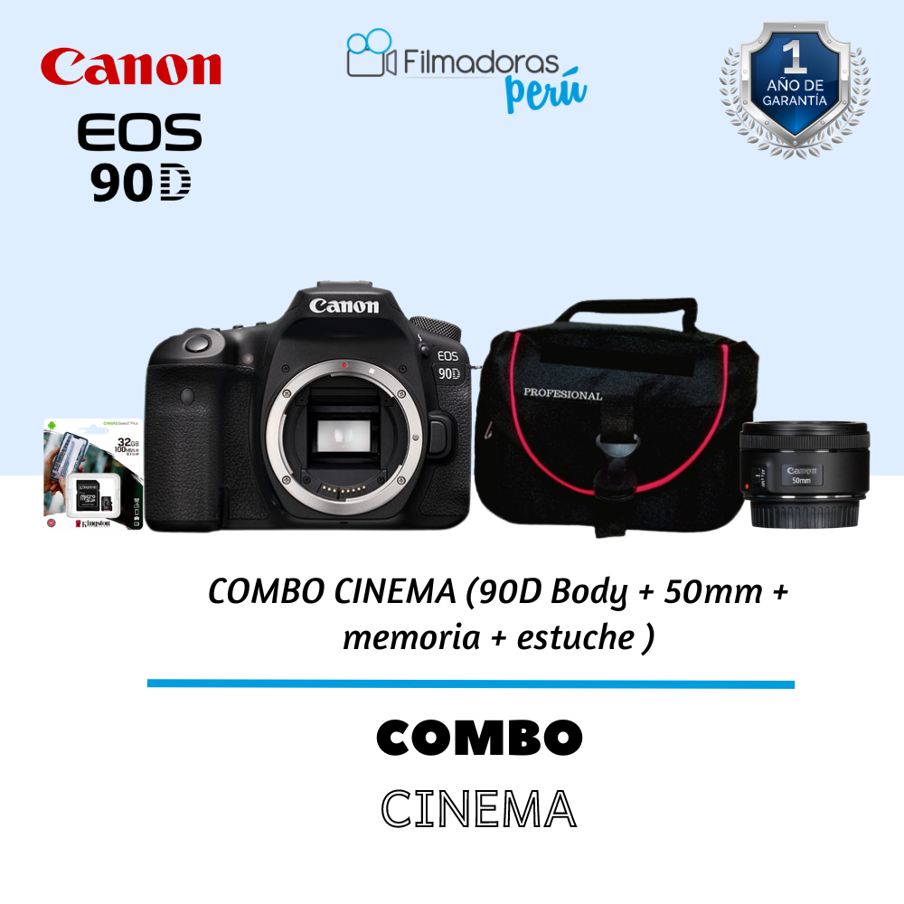 COMBO CINEMA (90D Body + 50mm + Memoria + Estuche)