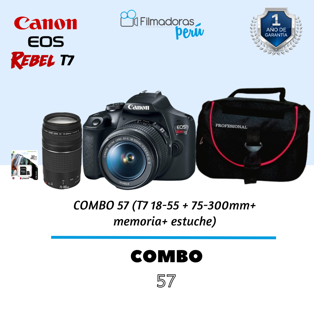 COMBO 57 (t7 18-55 + 75-300mm+ Memoria+ estuche)