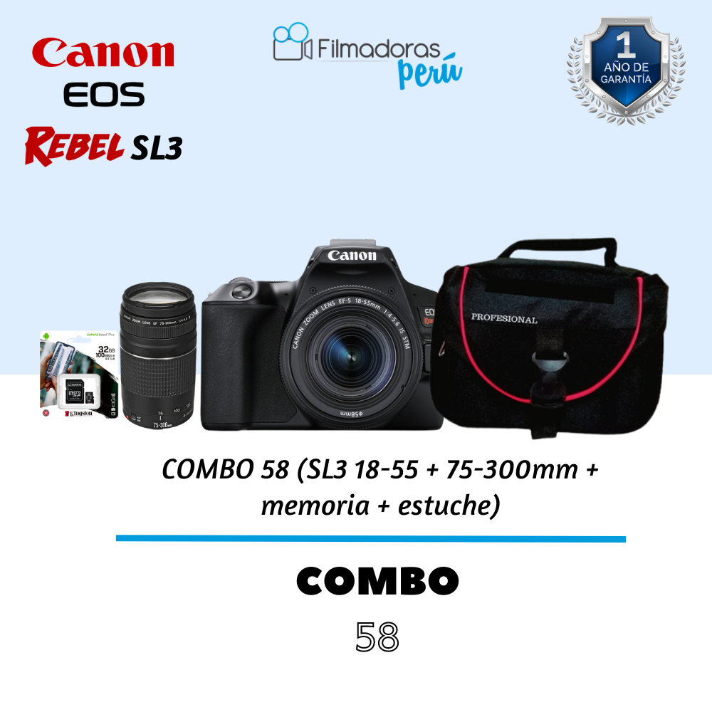 Combo 58 (SL3 18-55 + 75-300mm + Memoria + estuche)